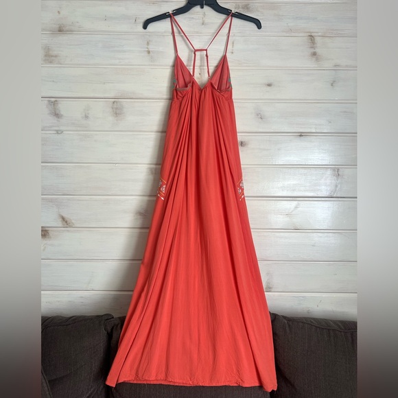 Flying Tomato Topical Orange Maxi Dress Size Small Embroidered Lined Cruise - Picture 5 of 11
